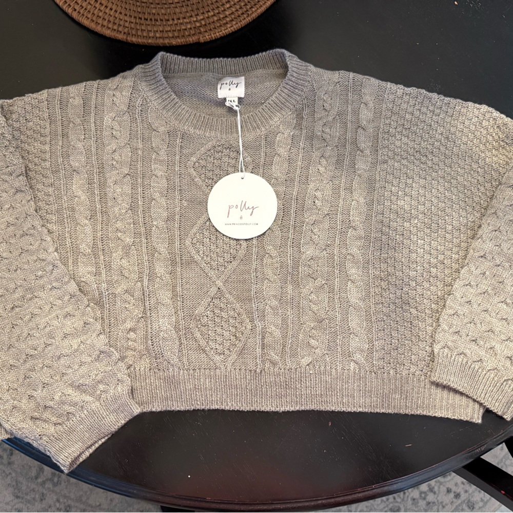 POLLY (Princess Polly)Gray Cropped Cable Knit Sweater - NWT
